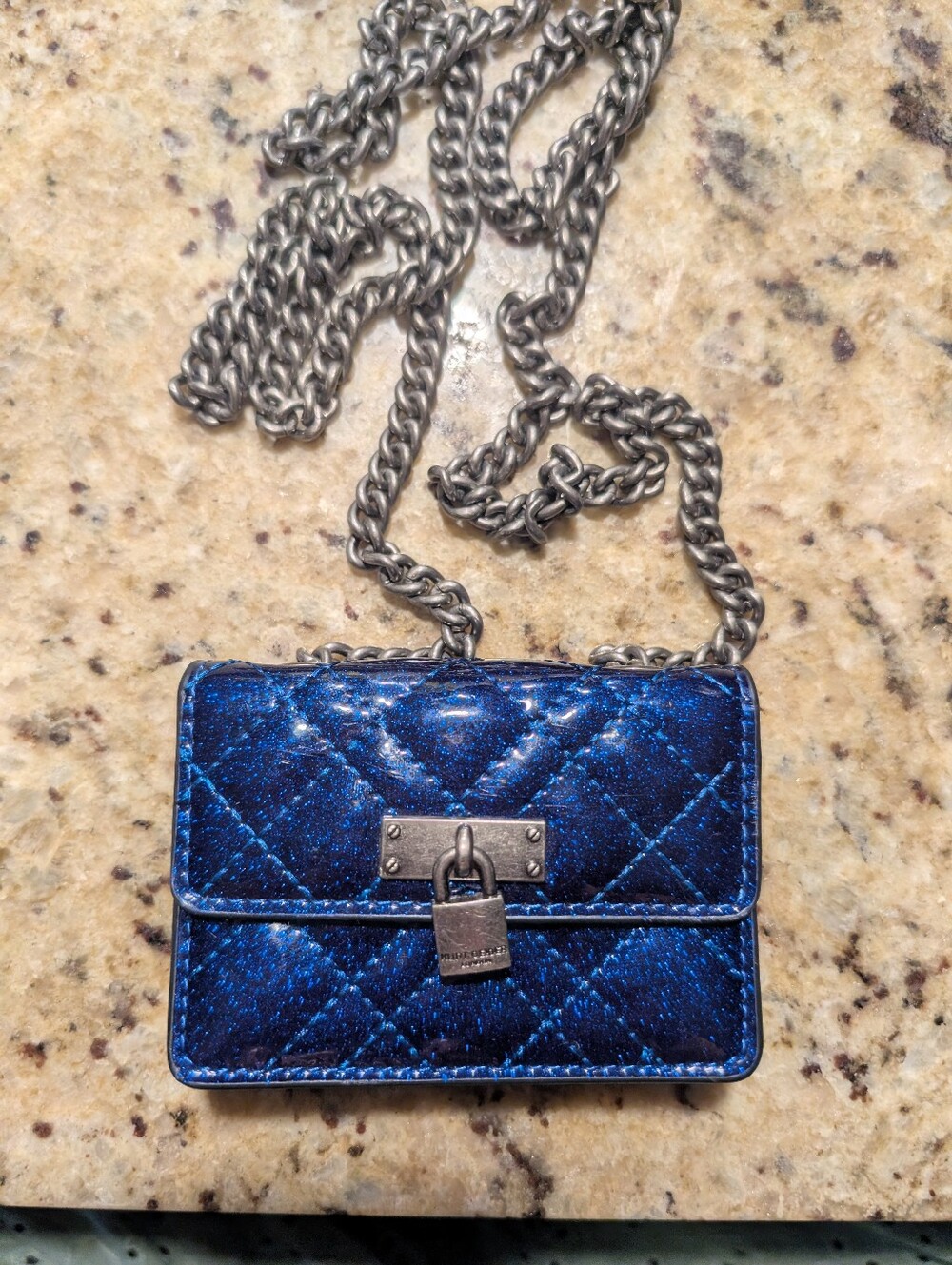 Kurt Geiger Micro Brixton Quilted Crossbody Sparling Blue Bag
